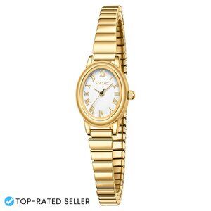 Classic Oval Analog Watch Elegant Roman Dial Stainless Steel Expansion Band